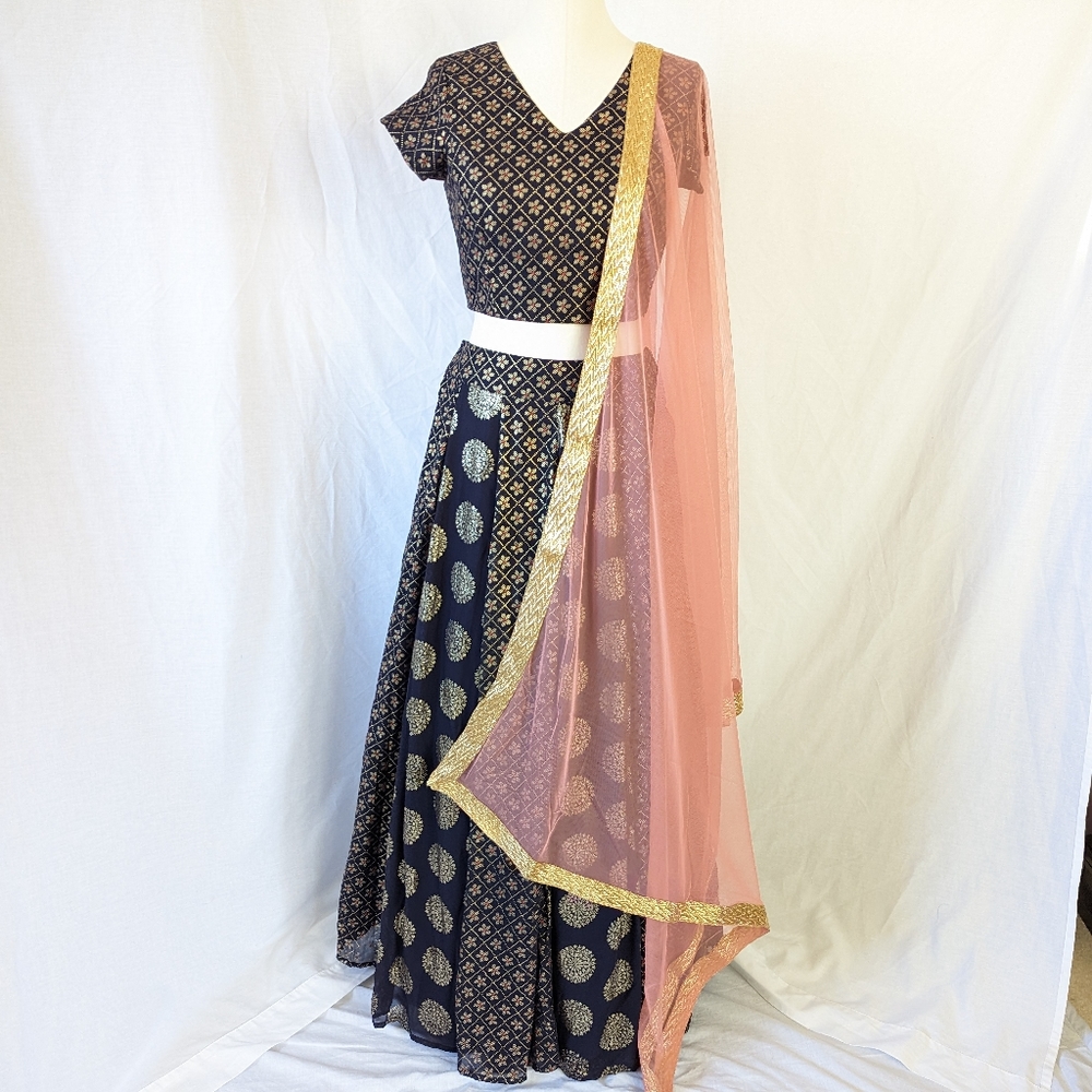 Navy/Gold Lehenga Choli & Dupatta set
